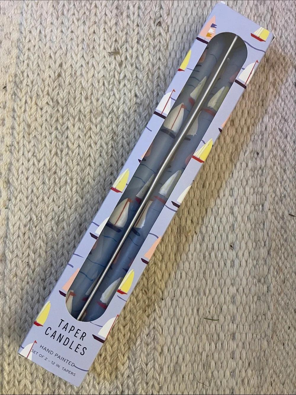 Set of 2 Hand Painted Sailboat Taper Candles from Anthropologie